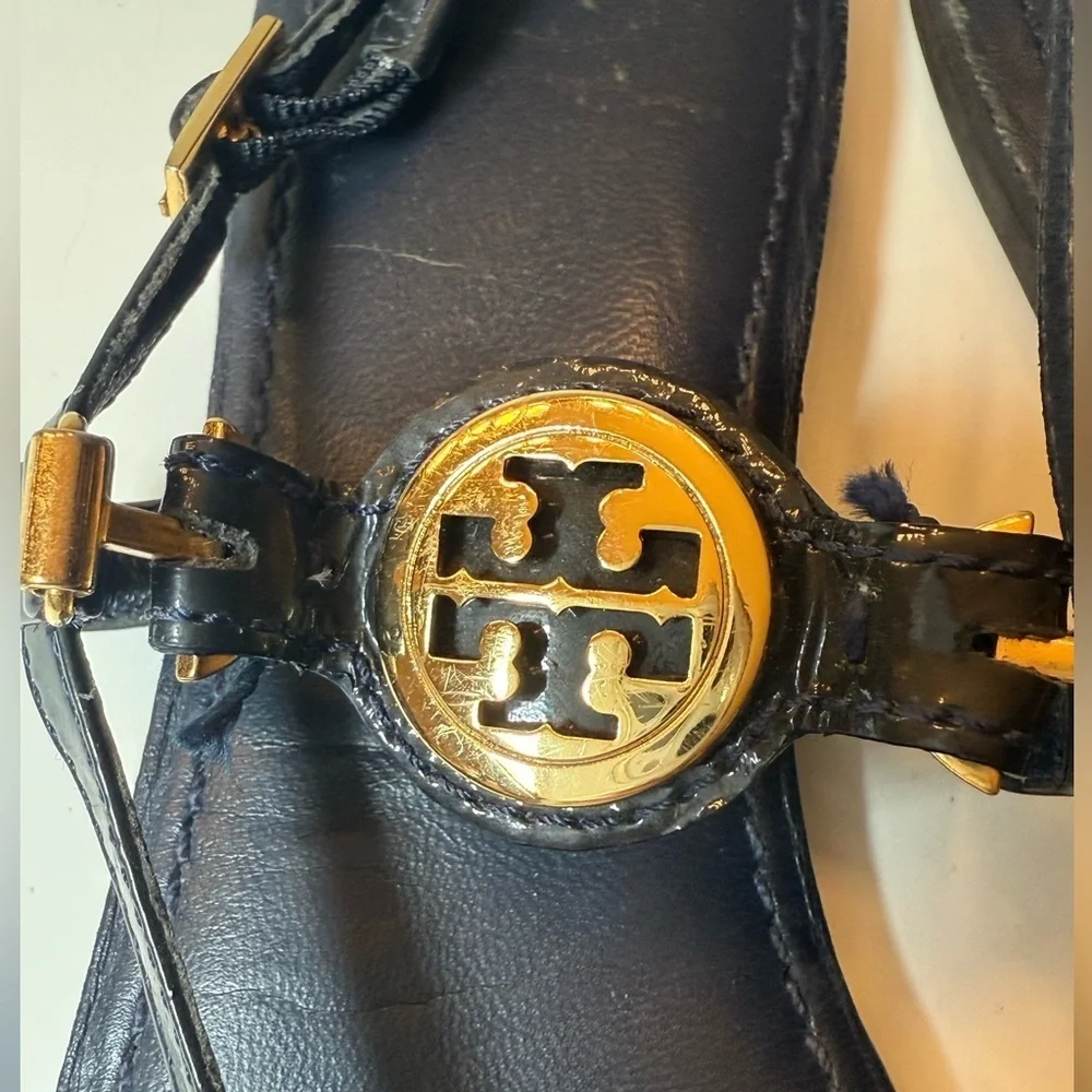 Tory Burch Black Thong Sandals with Gold Logo